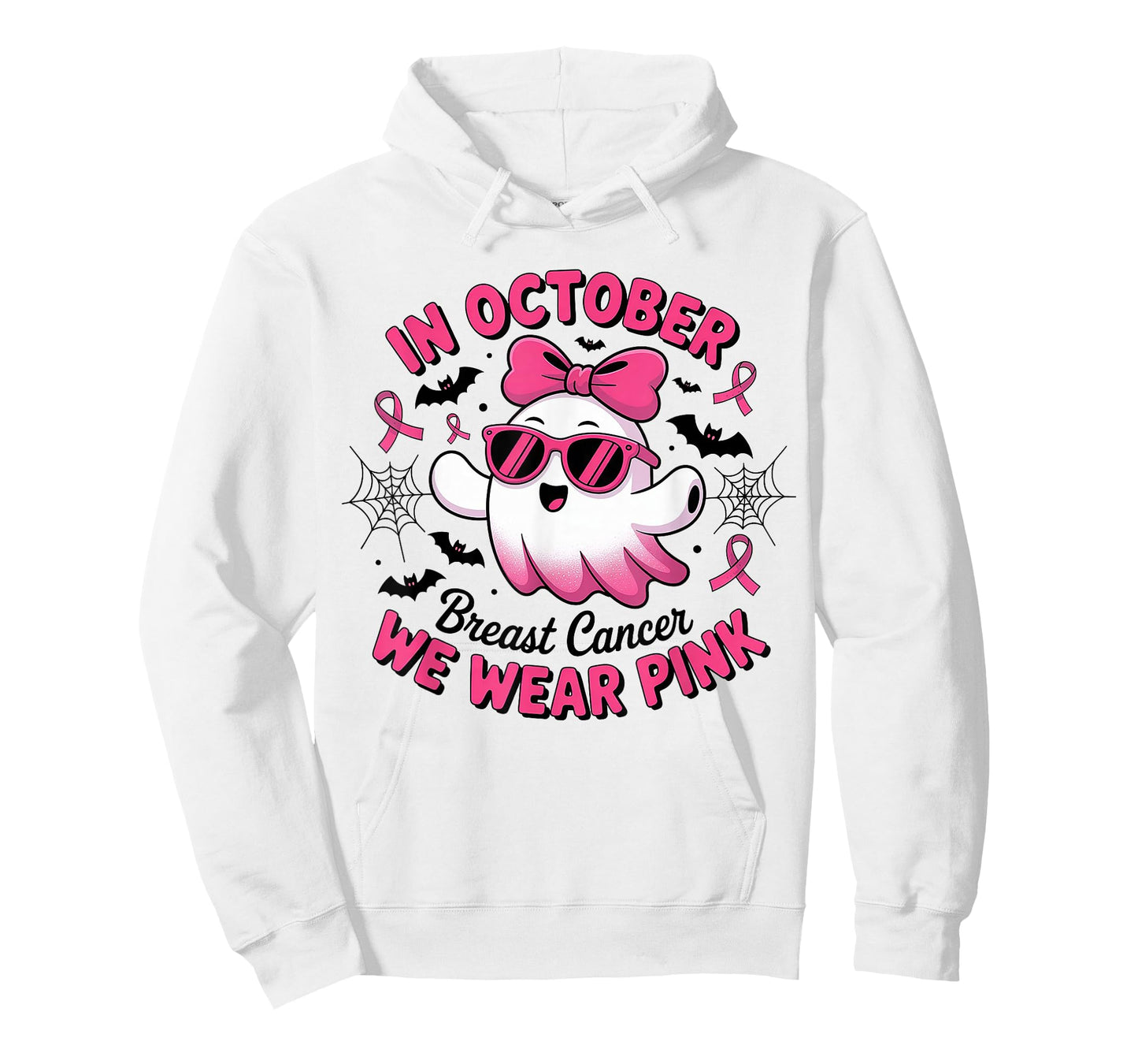 in October We Wear Pink Funny Halloween Ghost Breast Cancer T-Shirt
