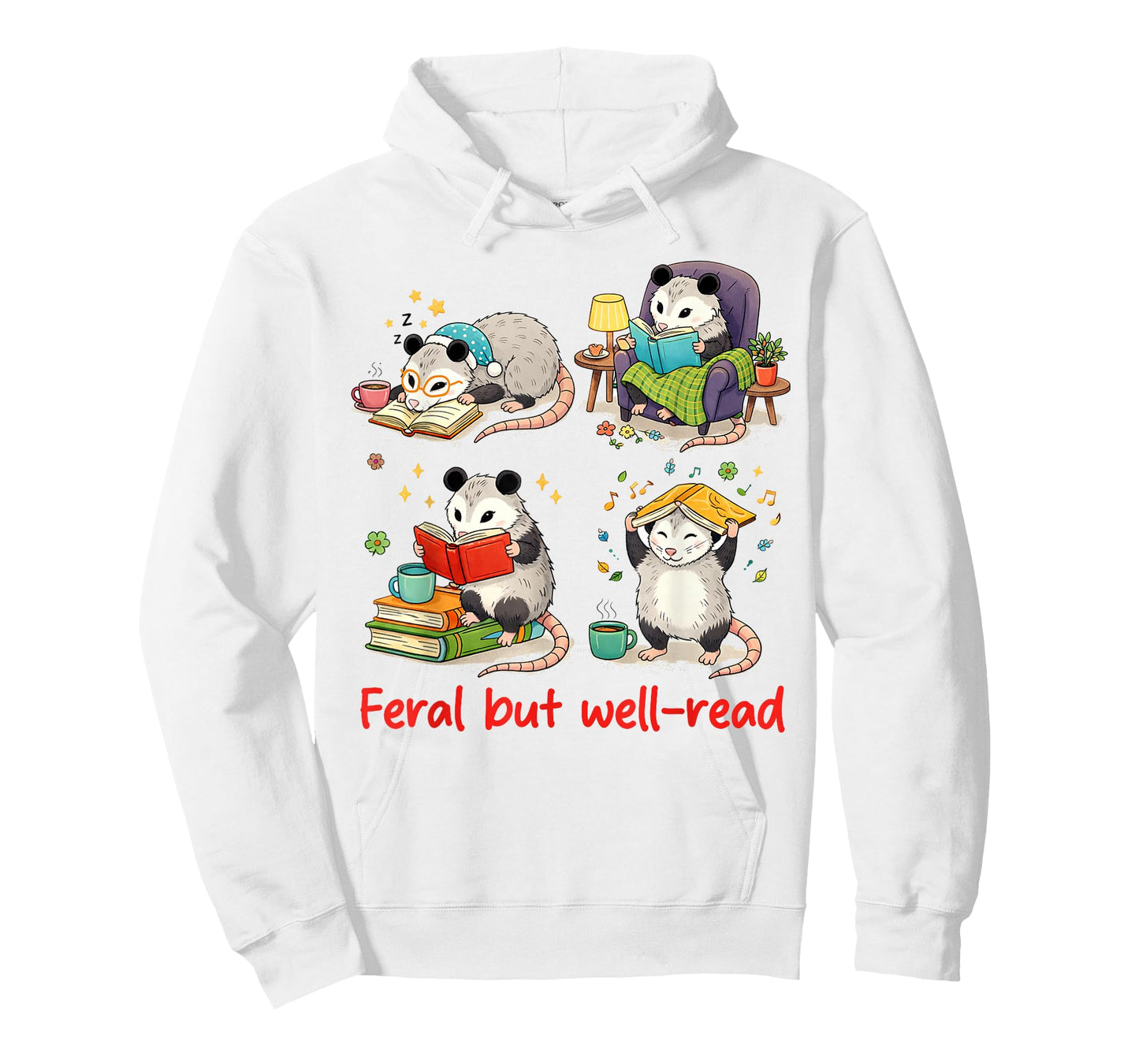 Book Lover Opossum Reading Squad Bookish Feral But Well-Read T-Shirt