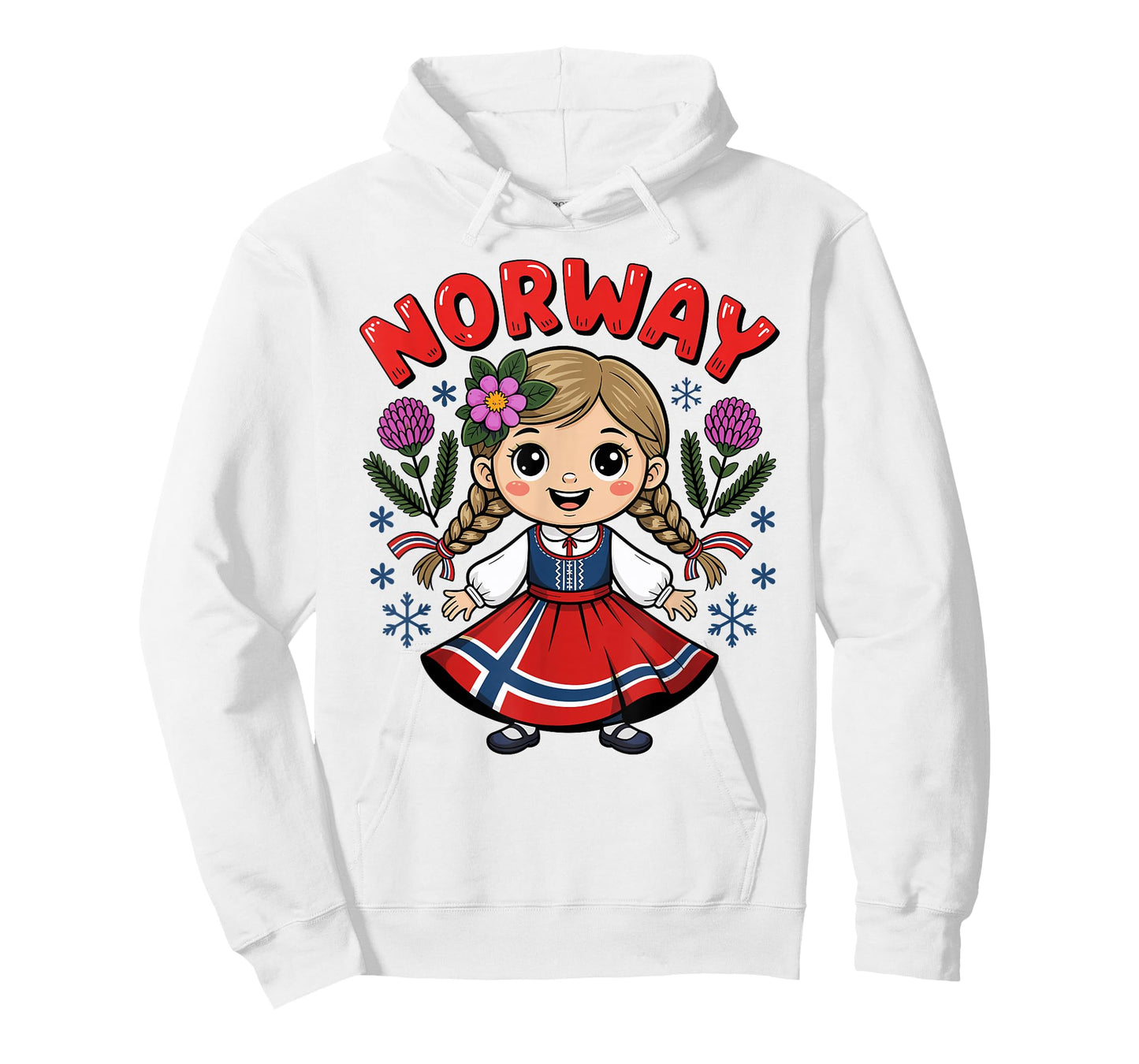 Cute Norwegian Girl with Flag Dress and Flowers for Kids T-Shirt