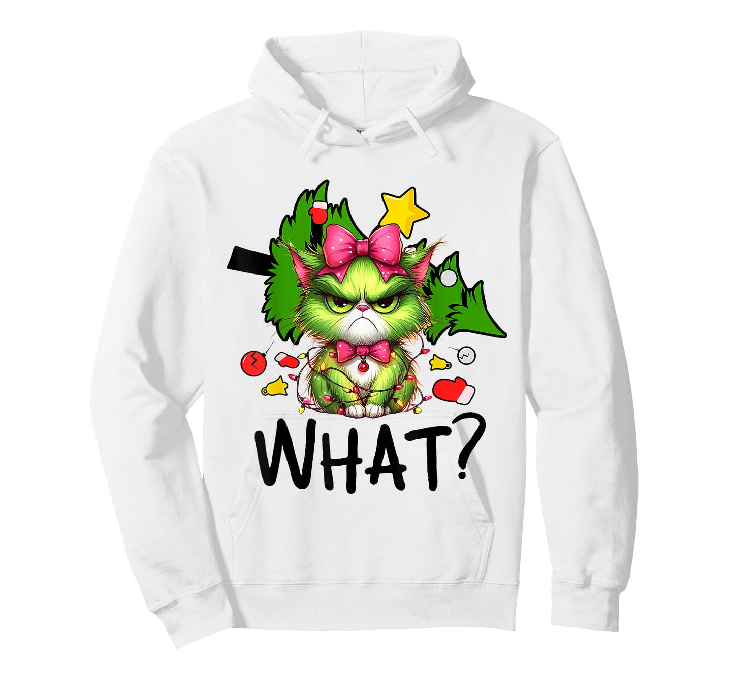 Funny Green Cat Christmas Tree Merry Xmas Humor Cat What? T-Shirt