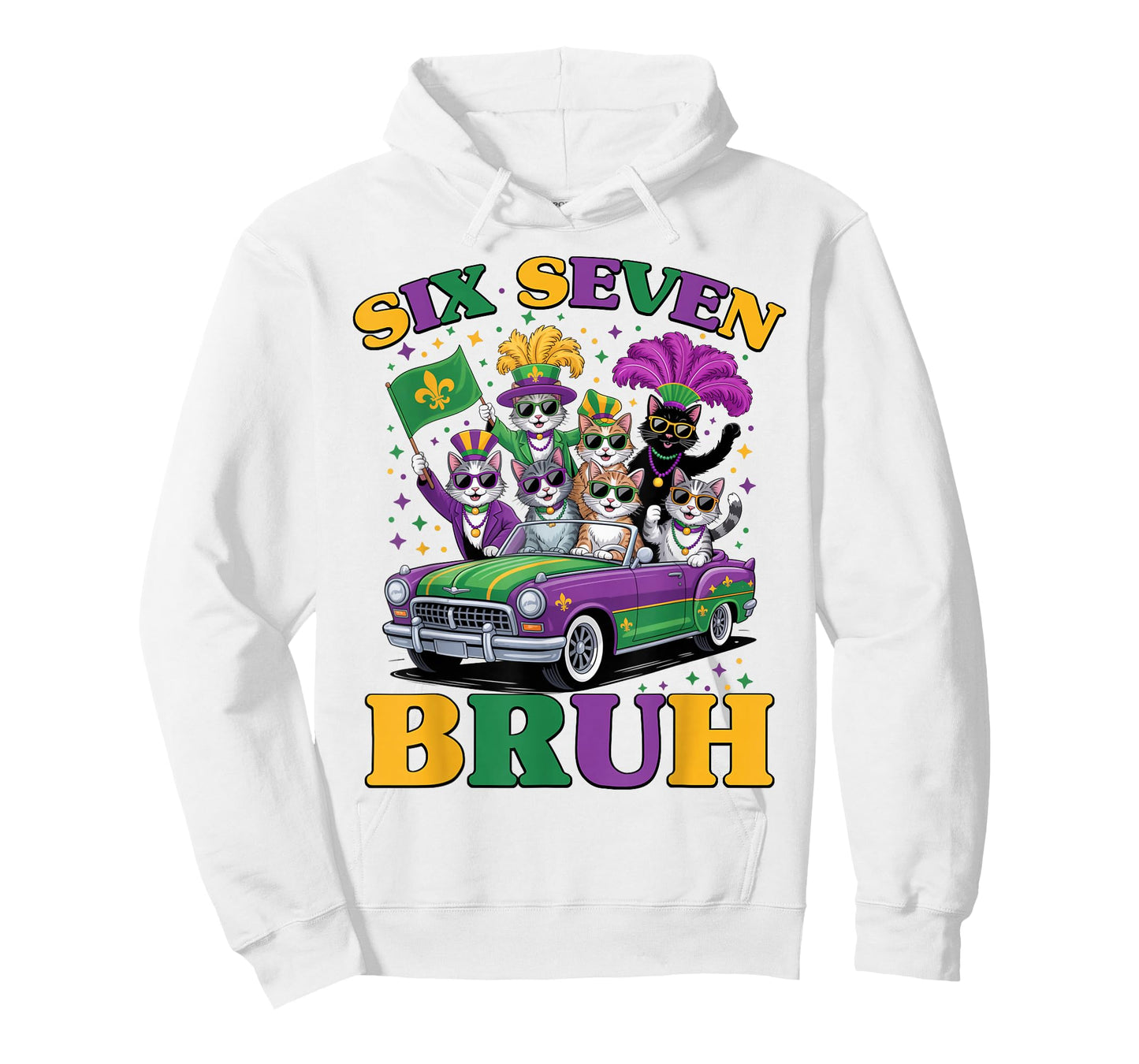 Mardi Gras Six Seven Bruh Funny Cat 6 7 Meme Men Women T-Shirt