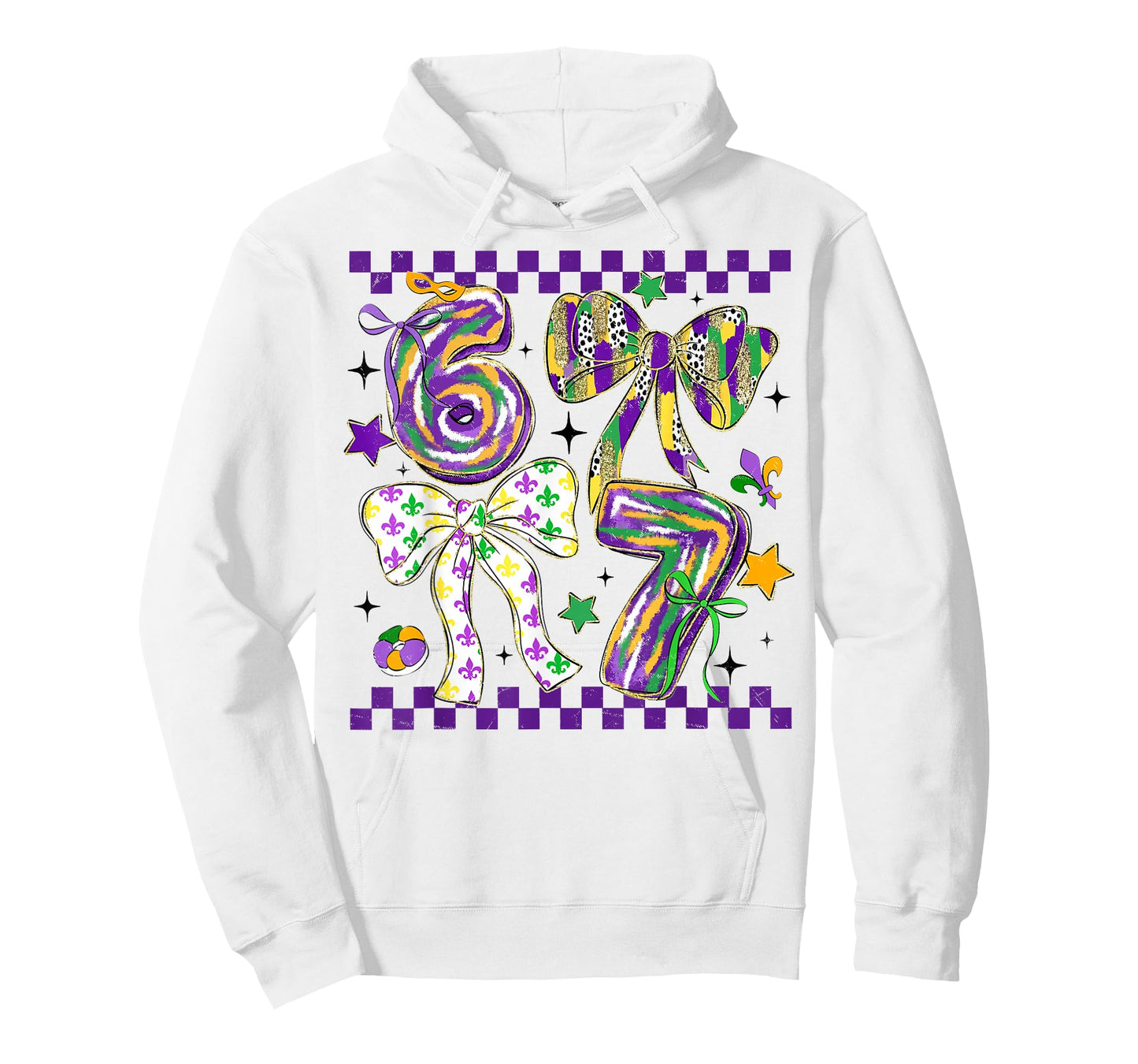 Mardi Gras Six Seven Bow Jester Beads 6 7 Meme Girls Kids T-Shirt