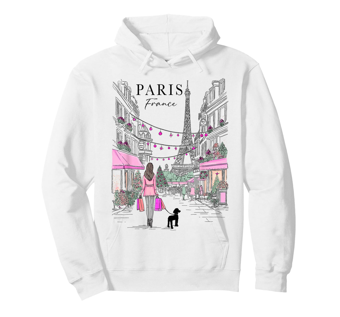 Christmas in Paris France Eiffel Tower French Girl Souvenir T-Shirt