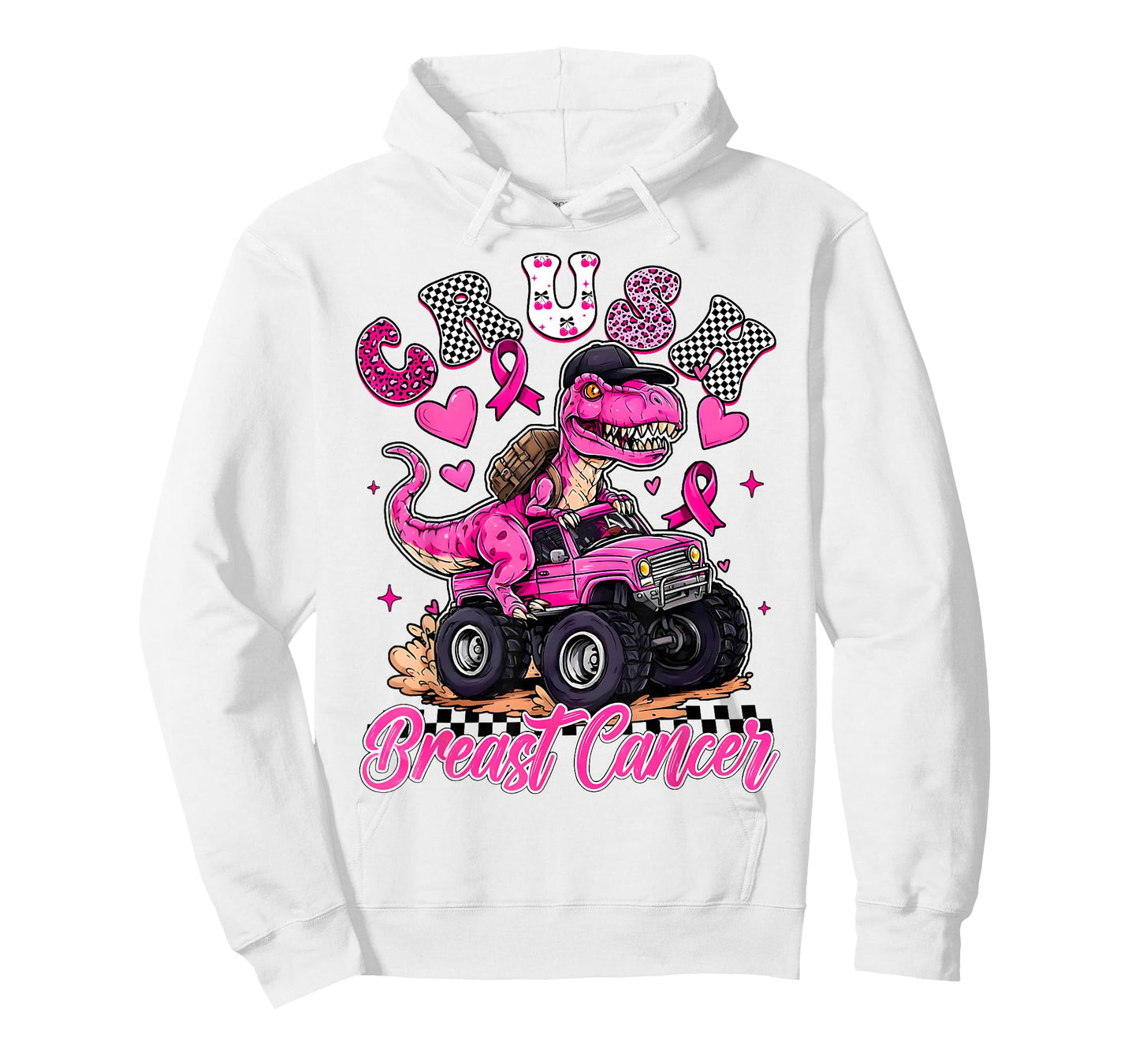 Crush Breast Cancer Dinosaur T Rex Monster Truck Boys Kids T-Shirt