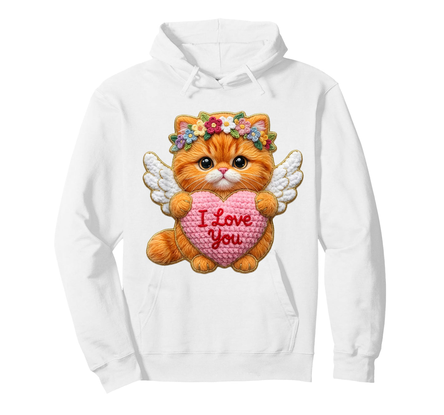 Valentine Cat Heart Design Cute Yarn-Look Angel Kitten Art T-Shirt
