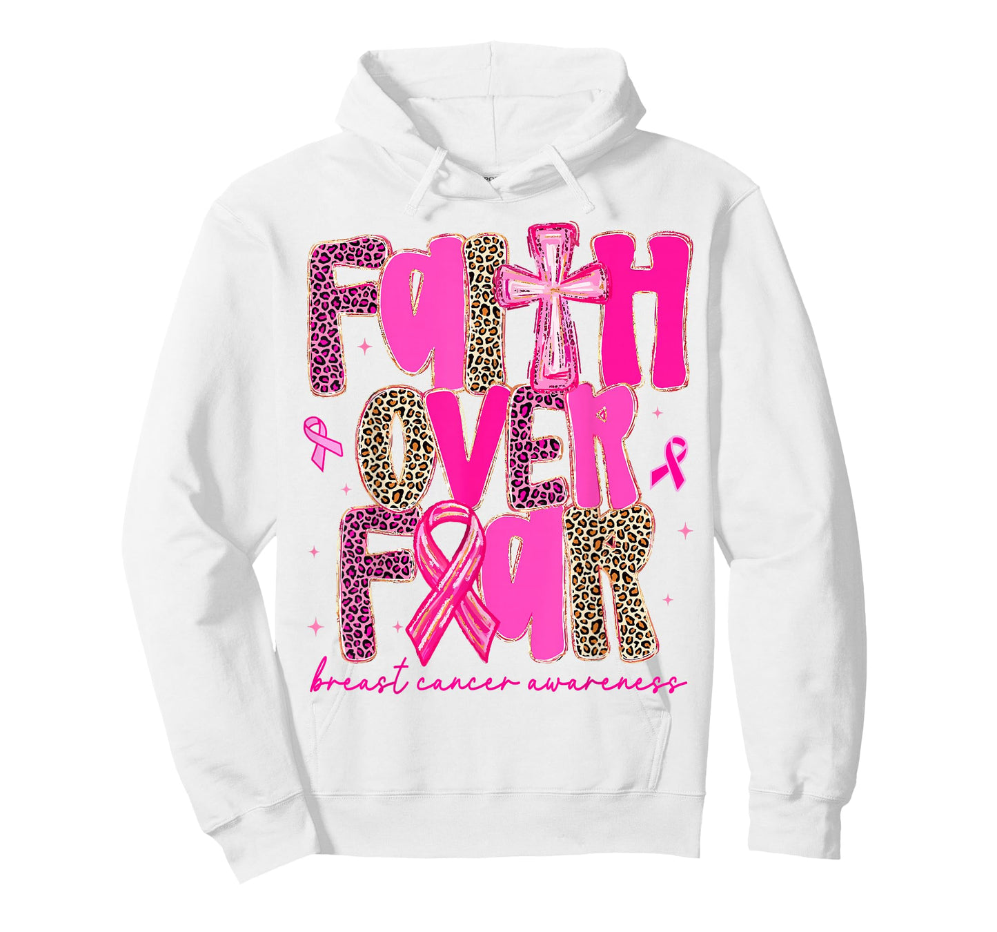 Preppy Faith Over Fear Breast Cancer Awareness Pink Ribbon T-Shirt