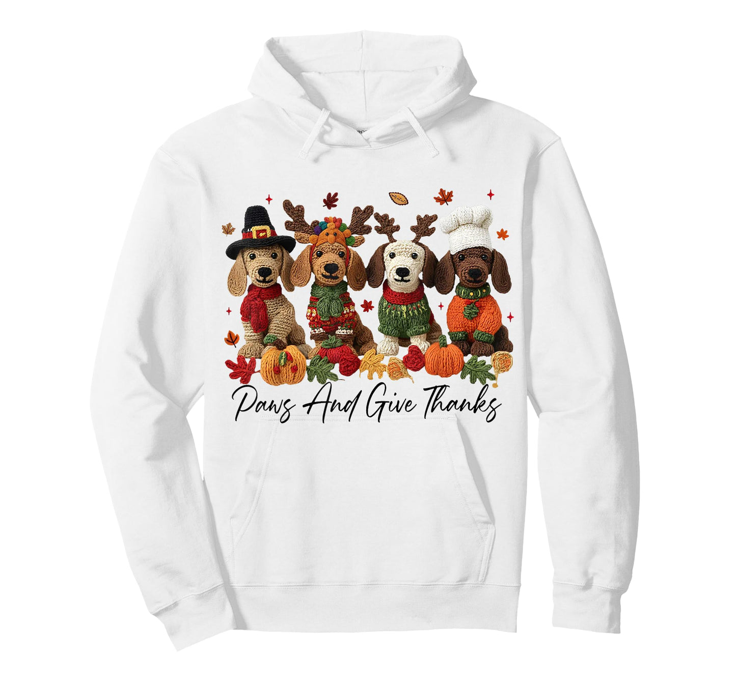 Paws and Give Thanks Yarn Crochet Thanksgiving Dachshund T-Shirt