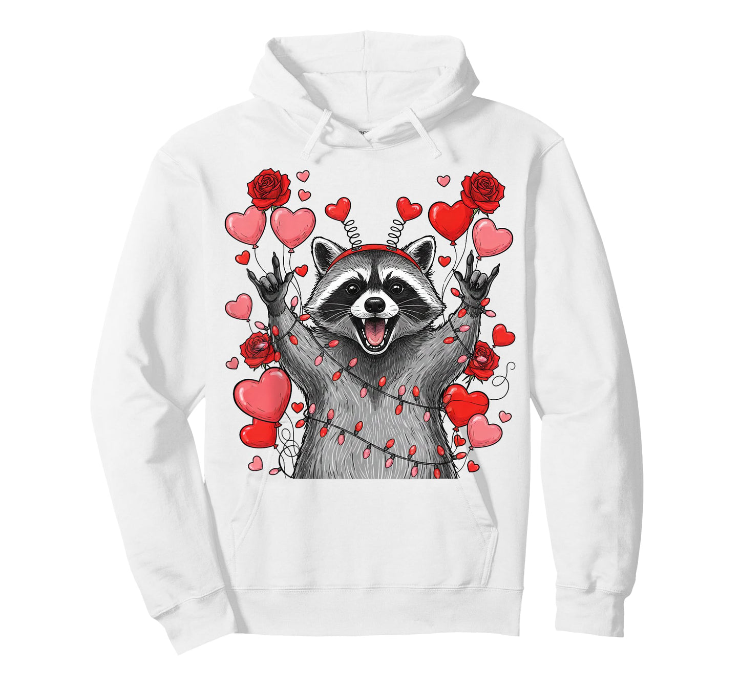 Rock On Hand Sign Racoon Meme Funny Valentines T-Shirt