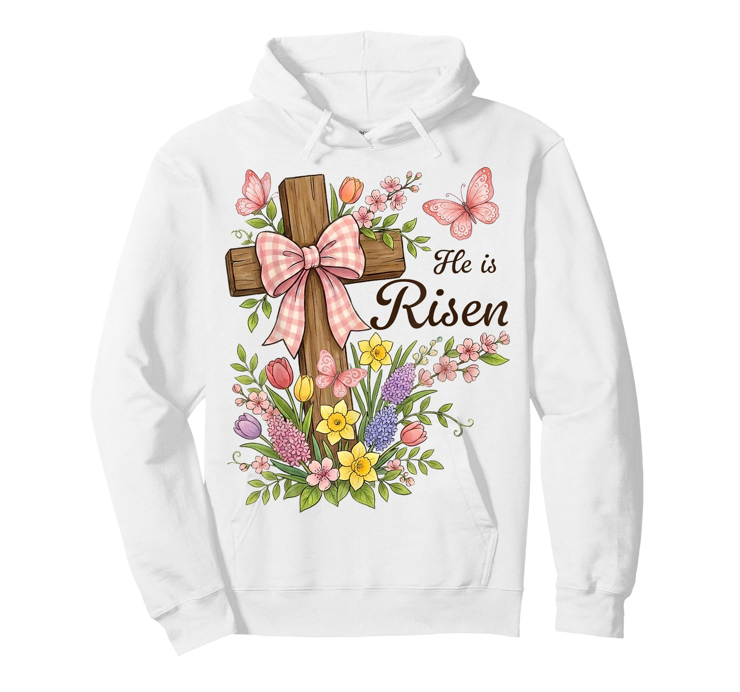 Christian- He is Risen Floral Cross Religious Easter T-Shirt