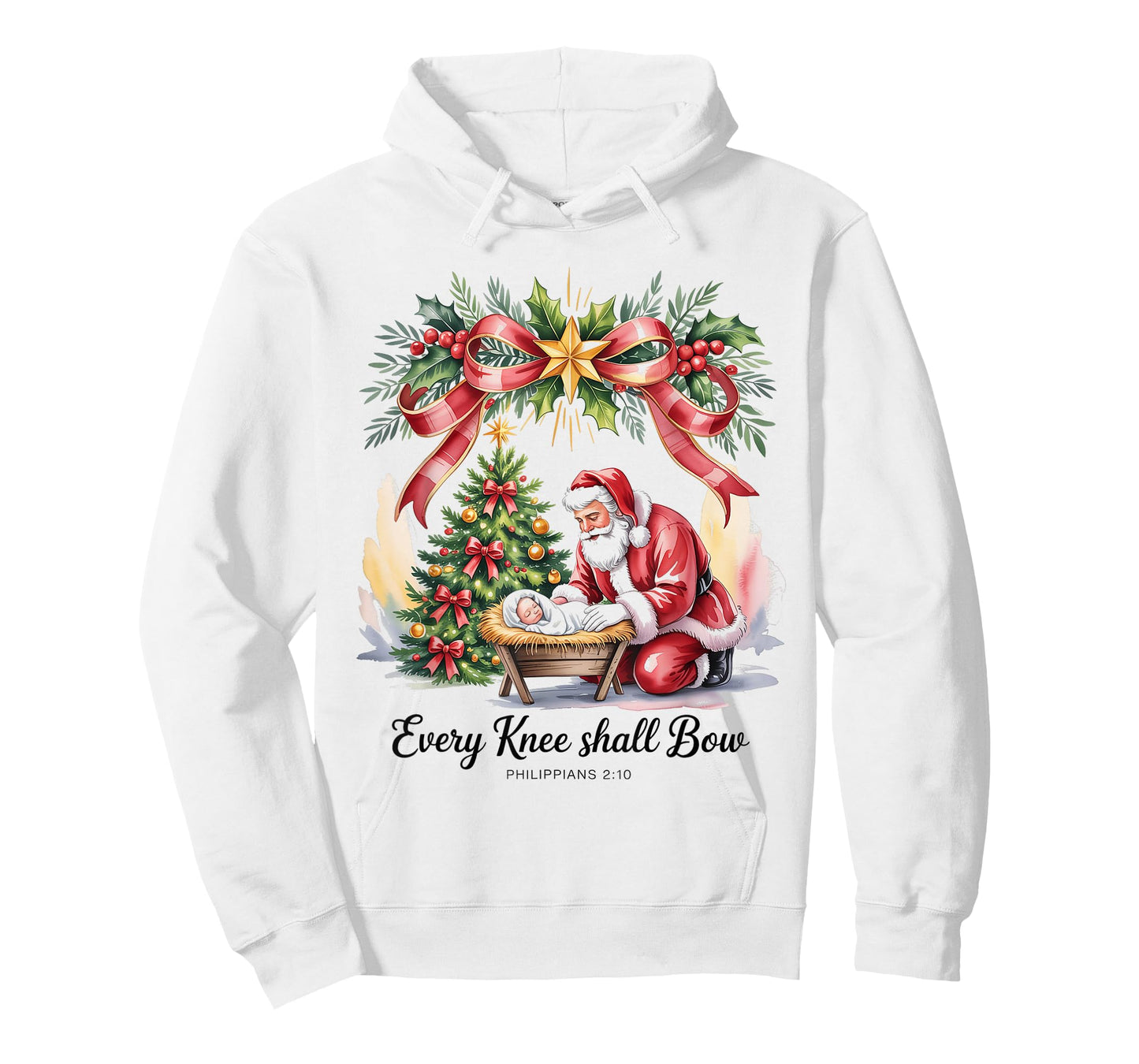 Vintage Every Knee Shall Bow Santa Clause Religious Xmas T-Shirt