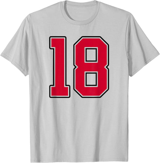 Red and Black Number 18 Jersey Player Uniform #18 T-Shirt - T-Shirt | Ash