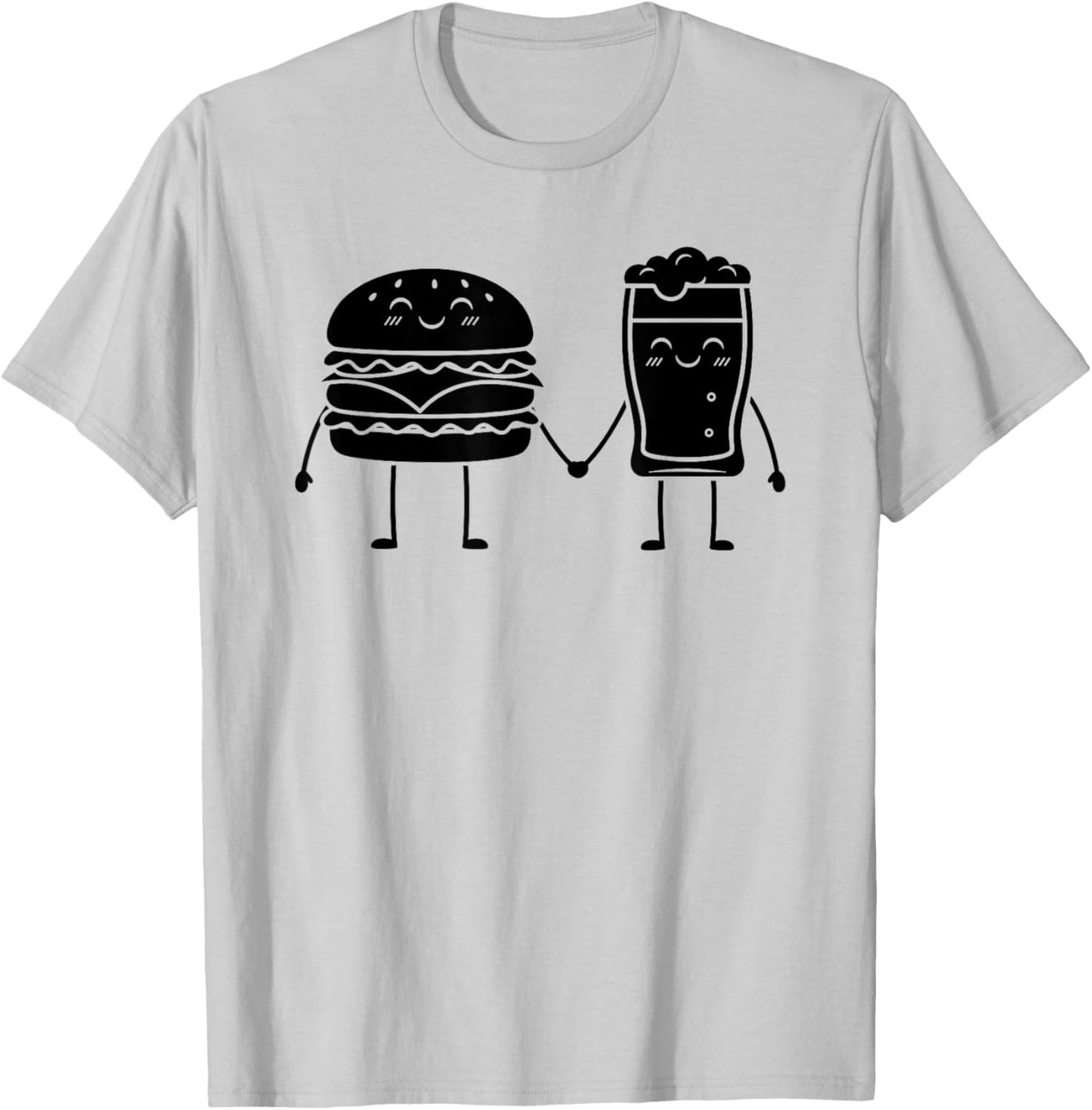 Burger and Beer Cartoon Funny Food Duo Art T-Shirt - T-Shirt | Ash