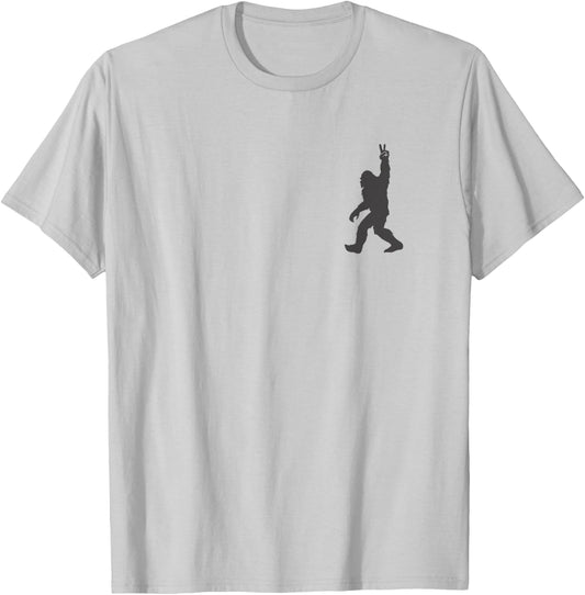 Funny Bigfoot Sasquatch Peace Sign Big Foot Squatch Pocket T-Shirt - T-Shirt | Ash