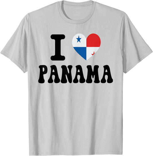 I Love Panama Heart Flag Retro Travel Souvenir T-Shirt - T-Shirt | Ash