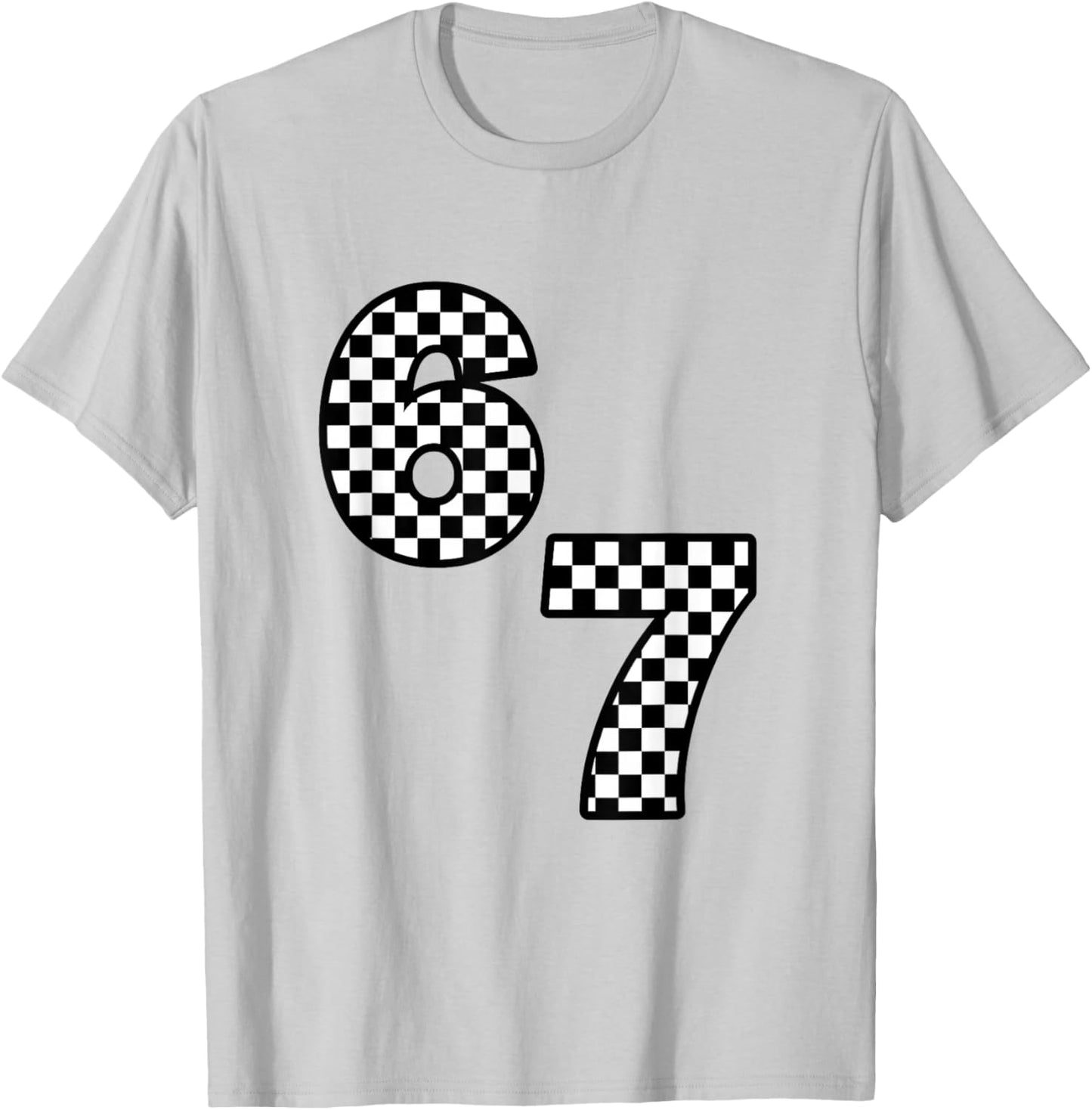 Funny Six Seven Hand 6 7 Meme Gen Alpha Slang Checkerboard T-Shirt - T-Shirt | Ash