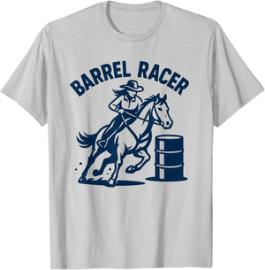 Western Barrel Racing Horse Rider Cowgirl Art T-Shirt - T-Shirt | Ash