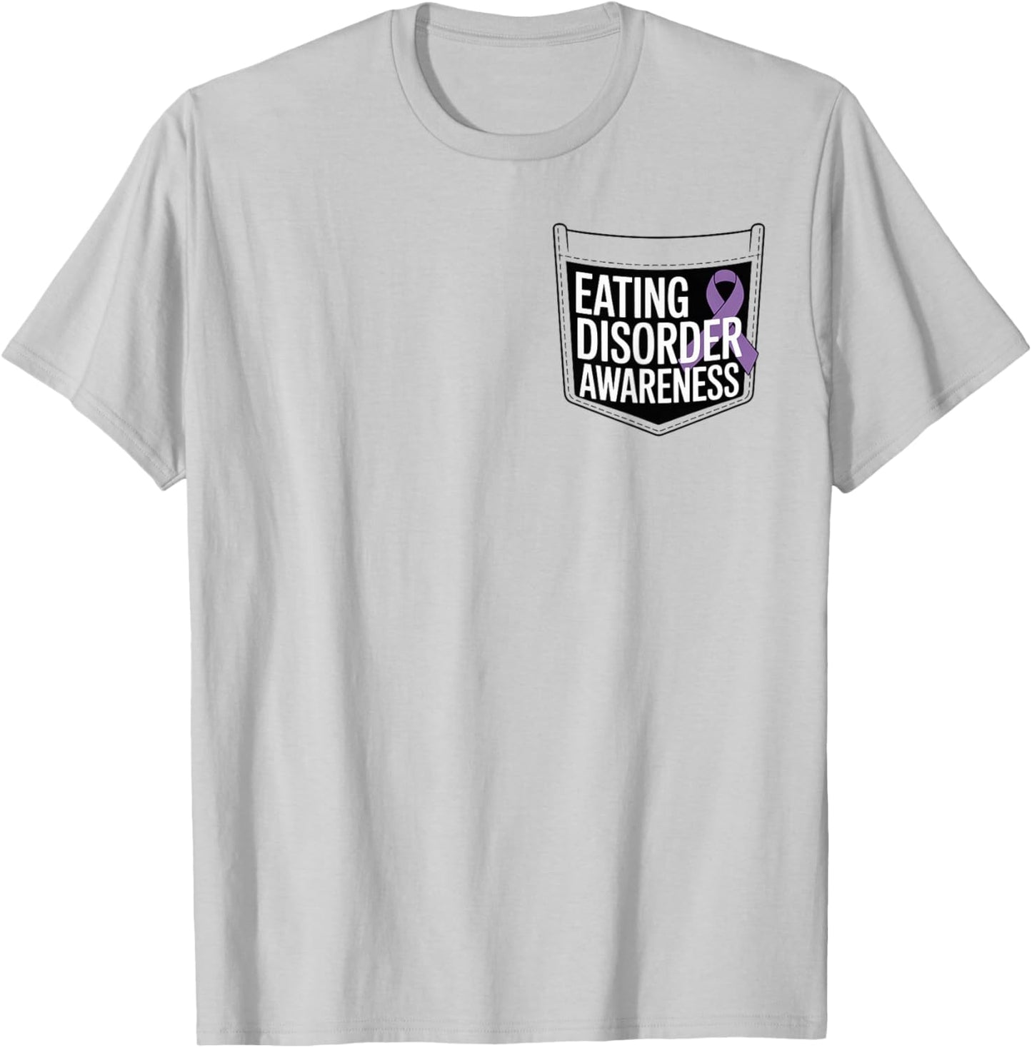 Eating Disorder Awareness Pocket Wear Periwinkle Ribbon T-Shirt - T-Shirt | Ash