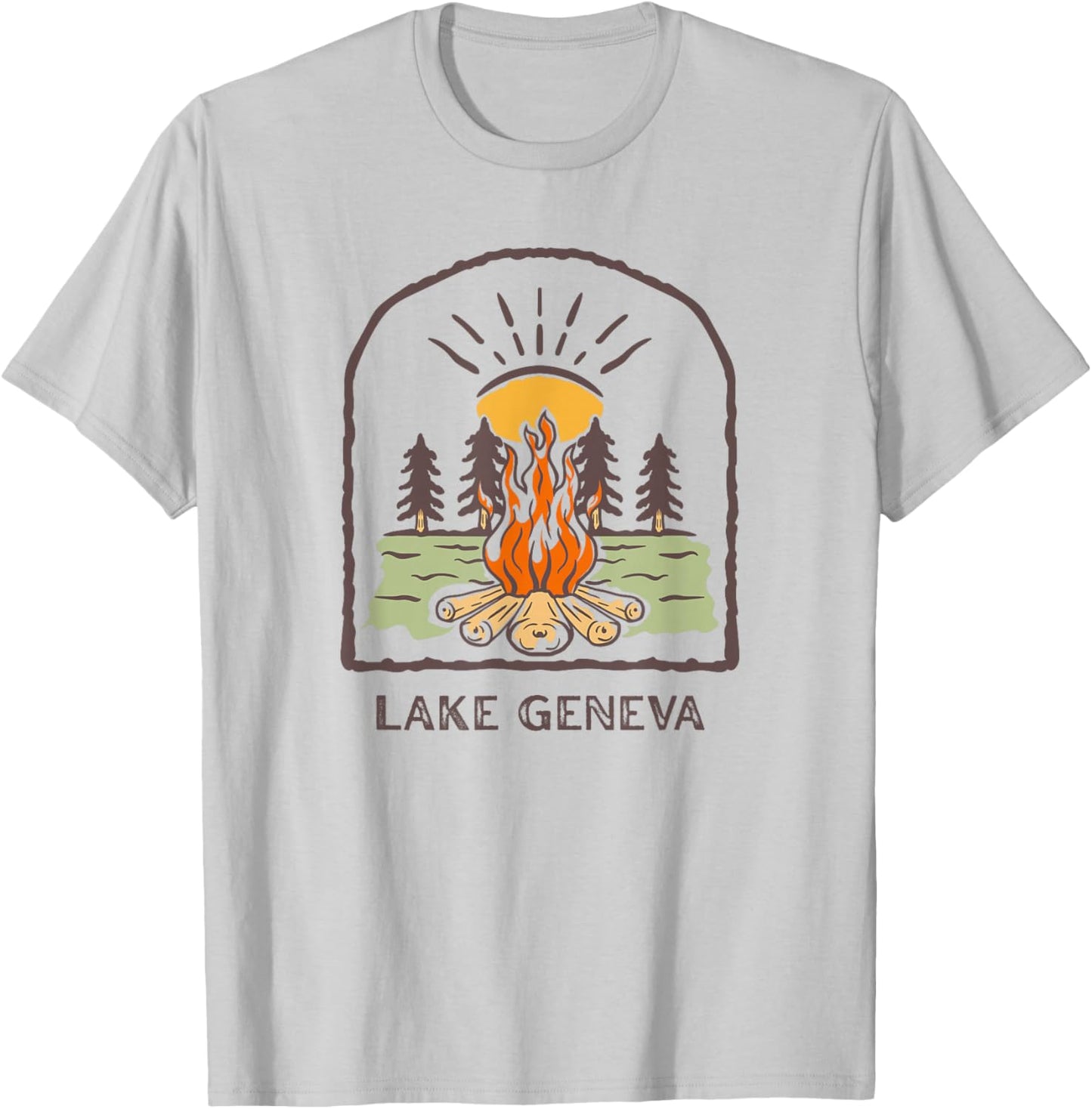 Lake Geneva Wisconsin Retro Campfire Camping UpNorth Midwest T-Shirt - T-Shirt | Ash