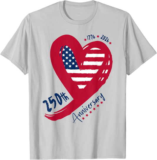 250th Anniversary 250 Years USA Flag Patriotic Heart America T-Shirt - T-Shirt | Ash