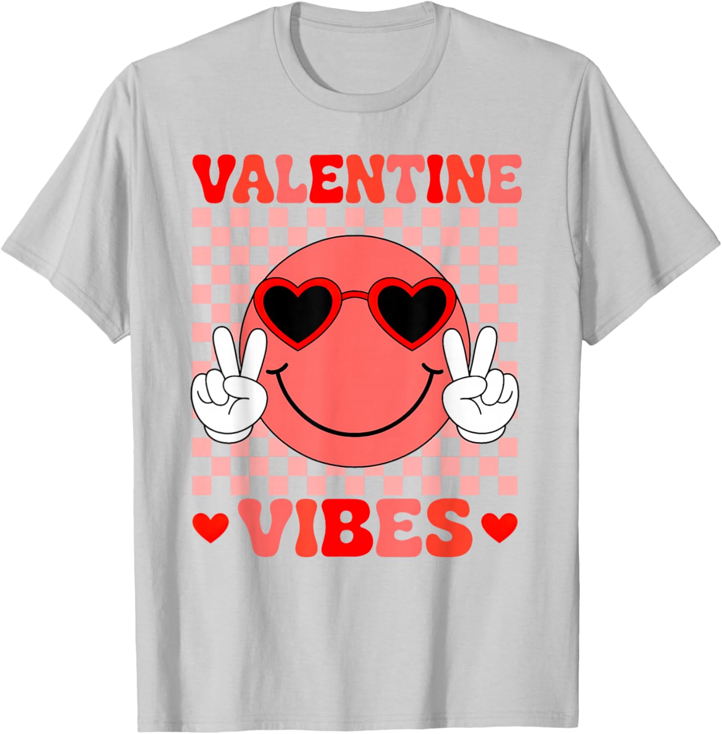 Groovy Valentine Vibes Smile Face Valentines Day Girls Women T-Shirt - T-Shirt | Ash