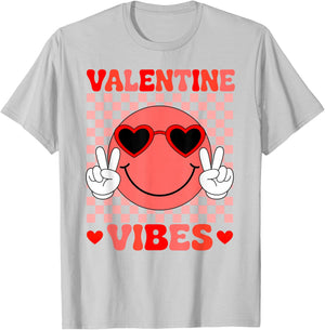 Groovy Valentine Vibes Smile Face Valentines Day Girls Women T-Shirt - T-Shirt | Ash