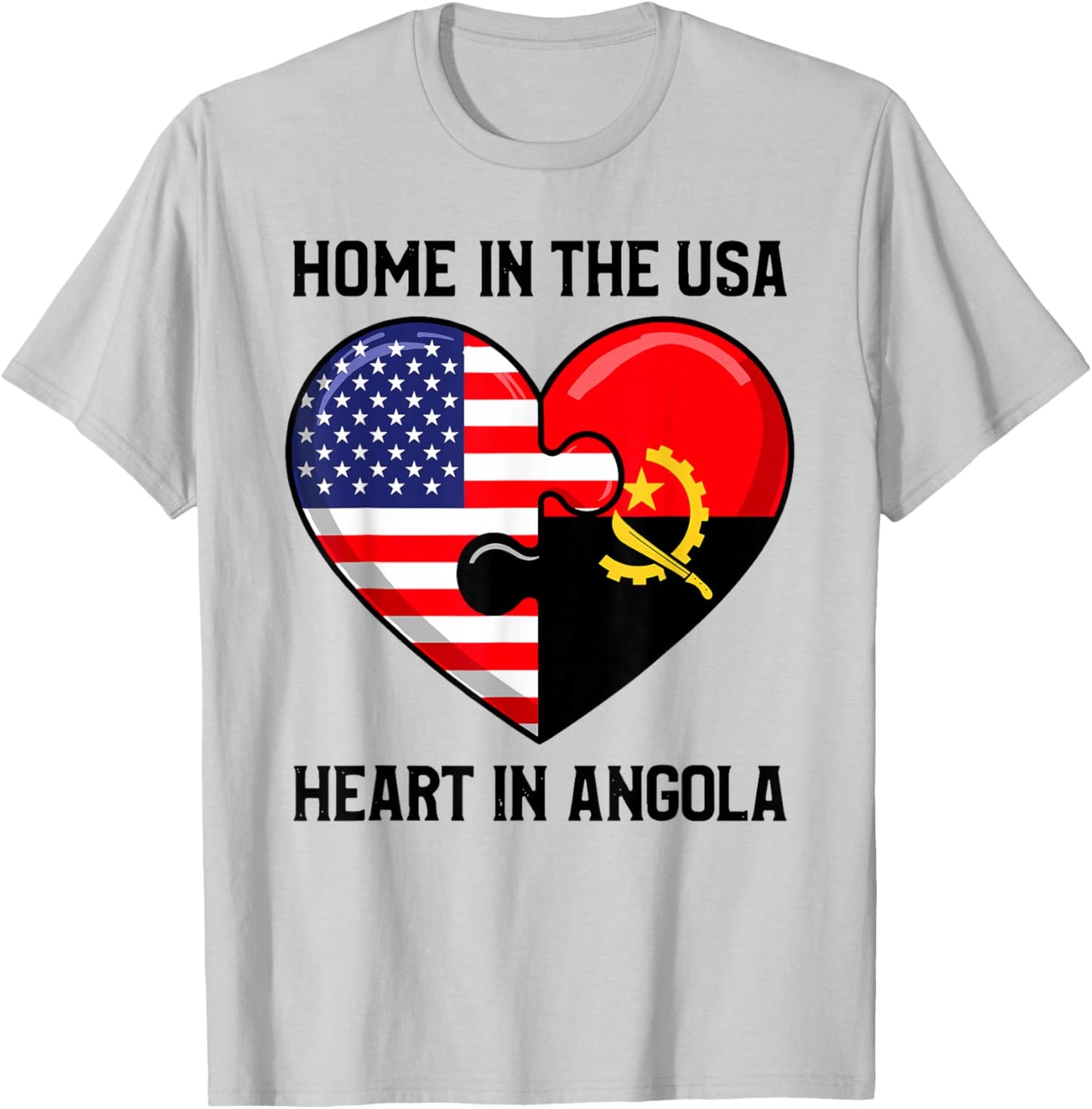 Home in The USA Heart in Angola Flag Love T-Shirt - T-Shirt | Ash