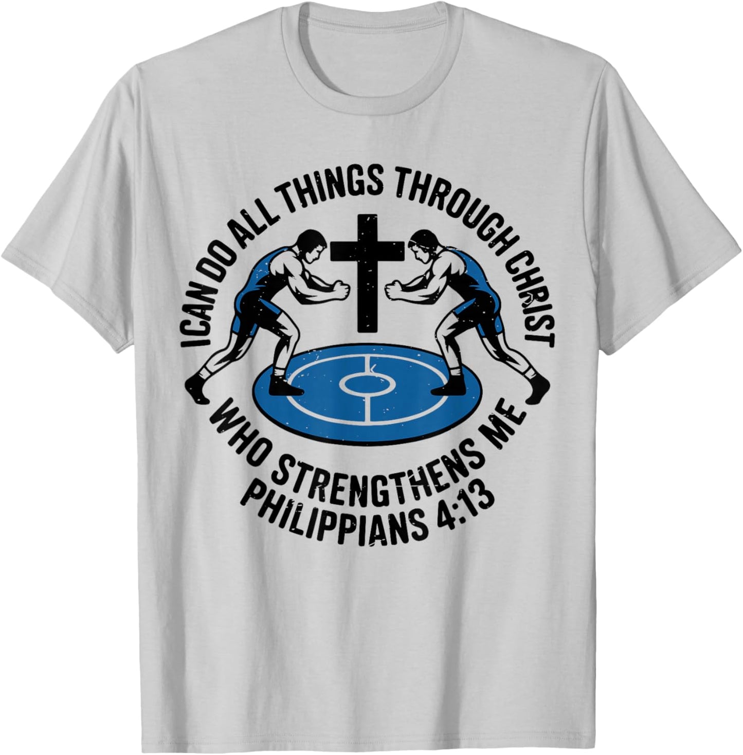 Youth Wrestling Christian Jesus I Can Do All Things Wrestler T-Shirt - T-Shirt | Ash