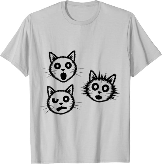 Funny Sketchy Cat Pet Energy Minimal Line Art Drawing Style T-Shirt - T-Shirt | Ash