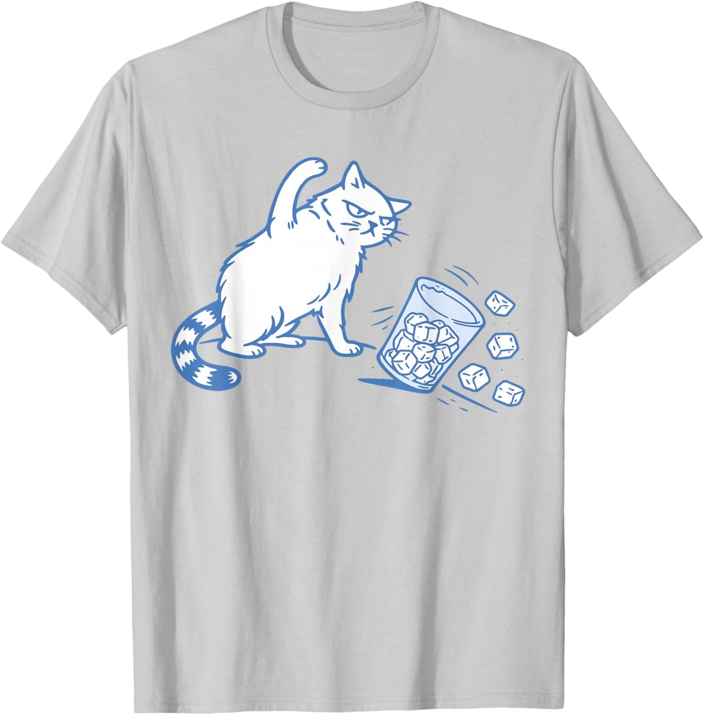 Angry Cat Pushing Cup of Ice Sarcastic Men Women No Ice Cat T-Shirt - T-Shirt | Ash