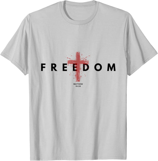 Freedom American Patriotic with Cross 1st Amendment T-Shirt - T-Shirt | Ash