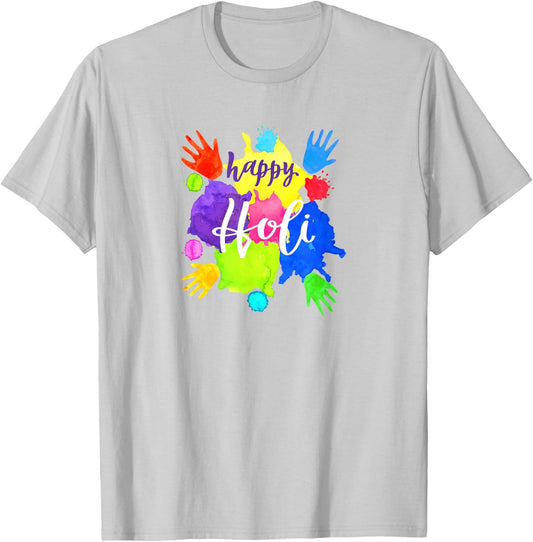 Happy Holi T Shirts Women Festival Outfit Color India Hindu T-Shirt - T-Shirt | Ash