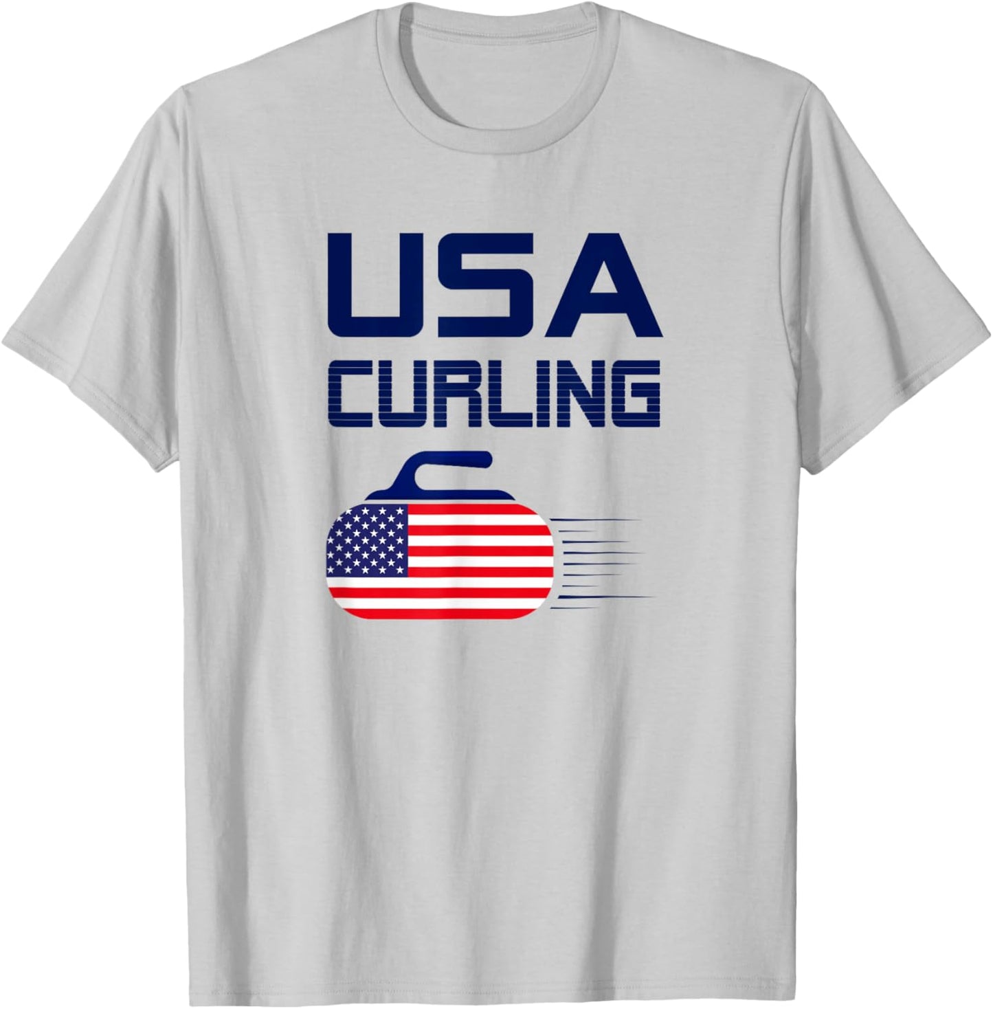 American Flag USA Ice Curling Rock Curler T-Shirt - T-Shirt | Ash