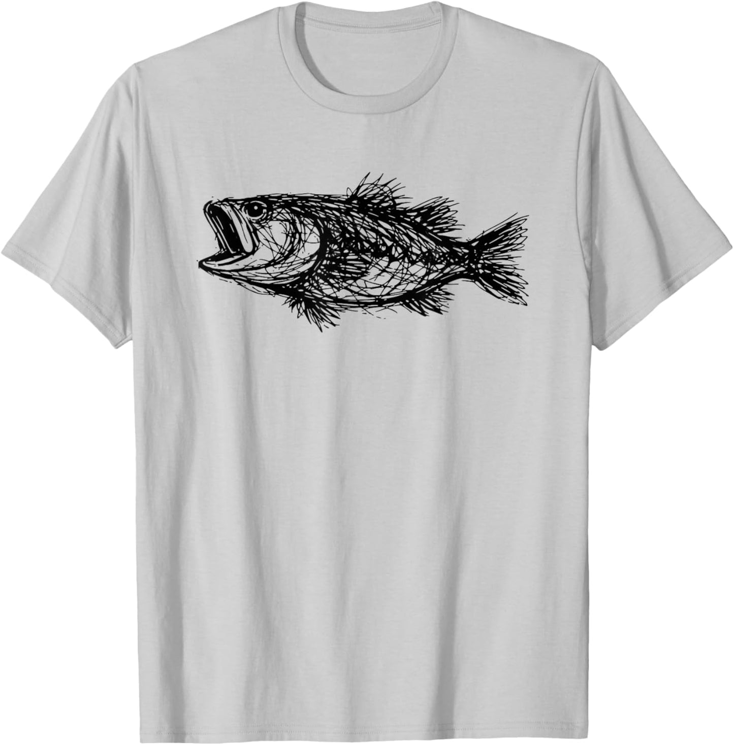 Minimal Line Art Minimalist Abstract Sketch Scribble Bass T-Shirt - T-Shirt | Ash