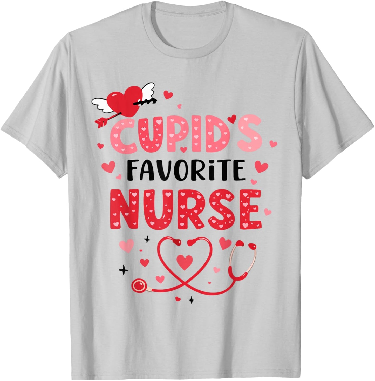 Valentine Cupid’s Favorite Nurse ER Heart Girl Women Men T-Shirt - T-Shirt | Ash