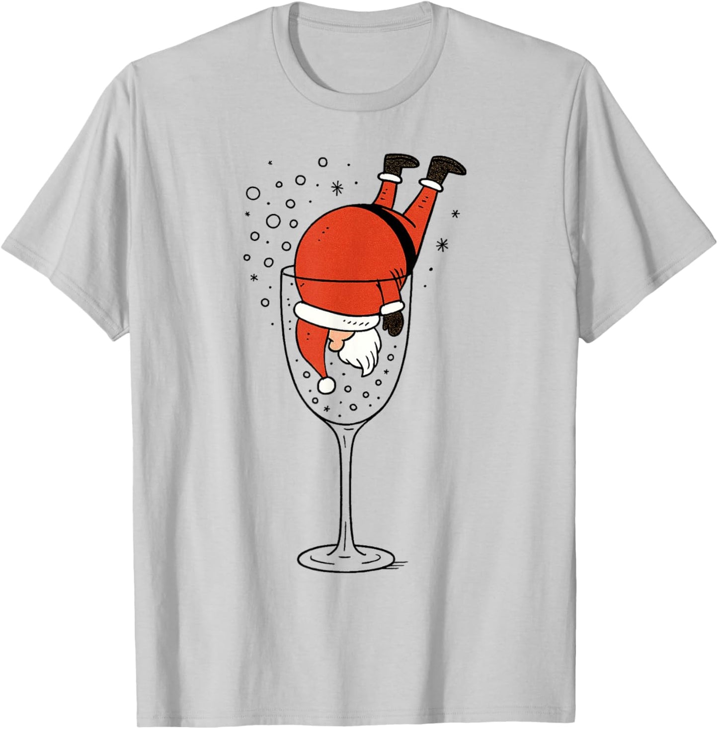 Funny Drunk Santa in Wine Glass Christmas Drinking Party T-Shirt - T-Shirt | Ash