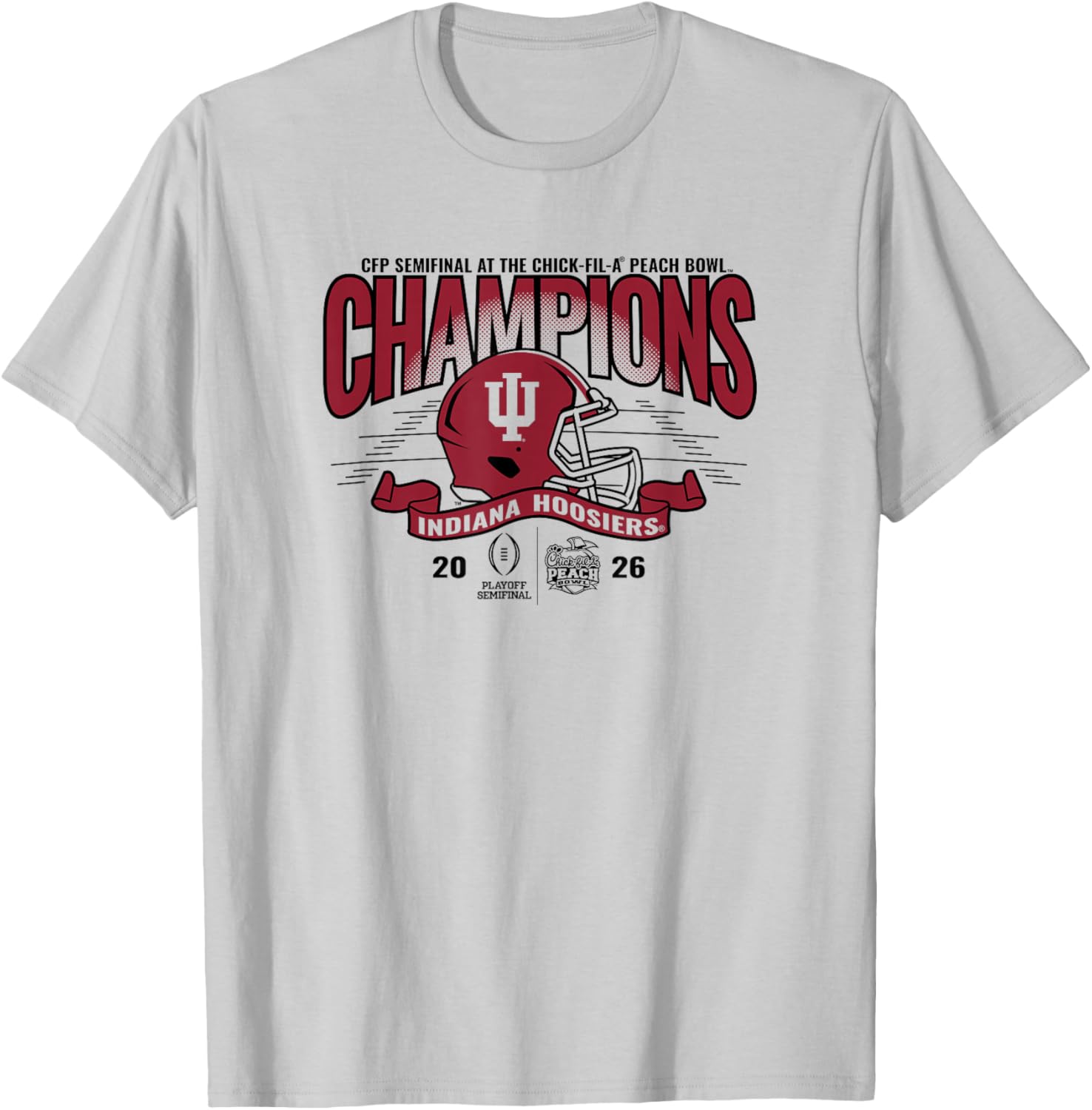 Indiana Hoosiers Peach Bowl Champs 2026 CFP Semifinal White T-Shirt - T-Shirt | Ash