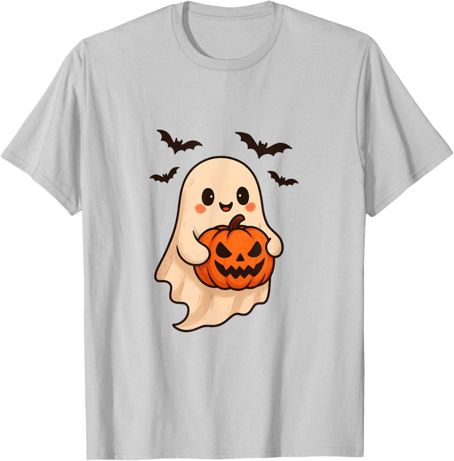 Cute Ghost with Pumpkin for Halloween Costume Party Spooky T-Shirt - T-Shirt | Ash