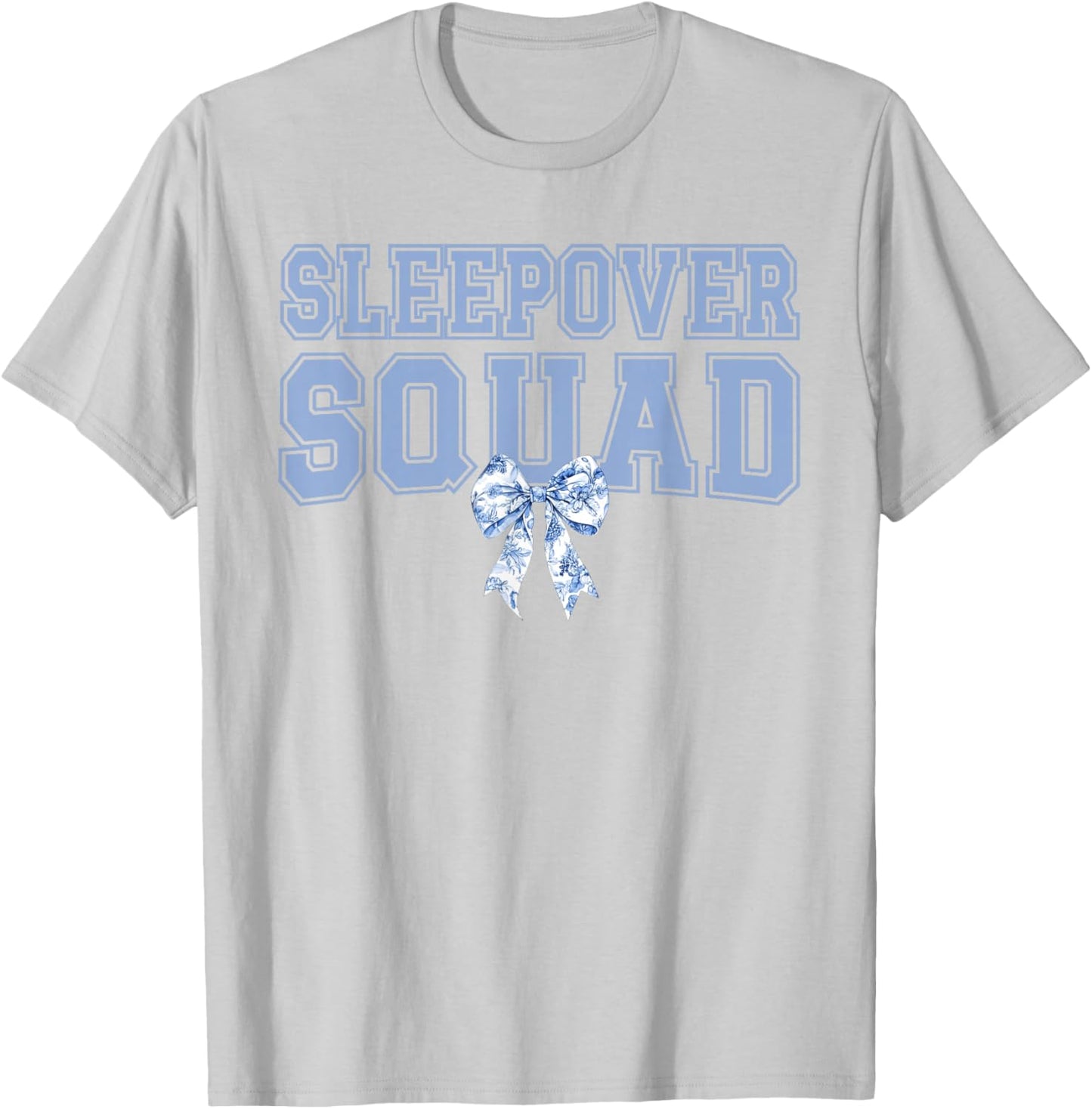 Sleepover Squad Coquette Toile Blue Bow Girls Party T-Shirt - T-Shirt | Ash