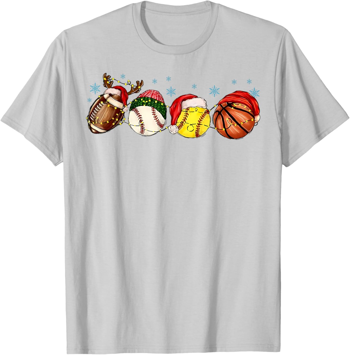 Santa Sports Boys Xmas Baseball Football Softball Basketball T-Shirt - T-Shirt | Ash