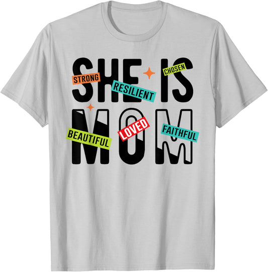 She is Mom Strong Chosen Mother's Day Mom T-Shirt - T-Shirt | Ash