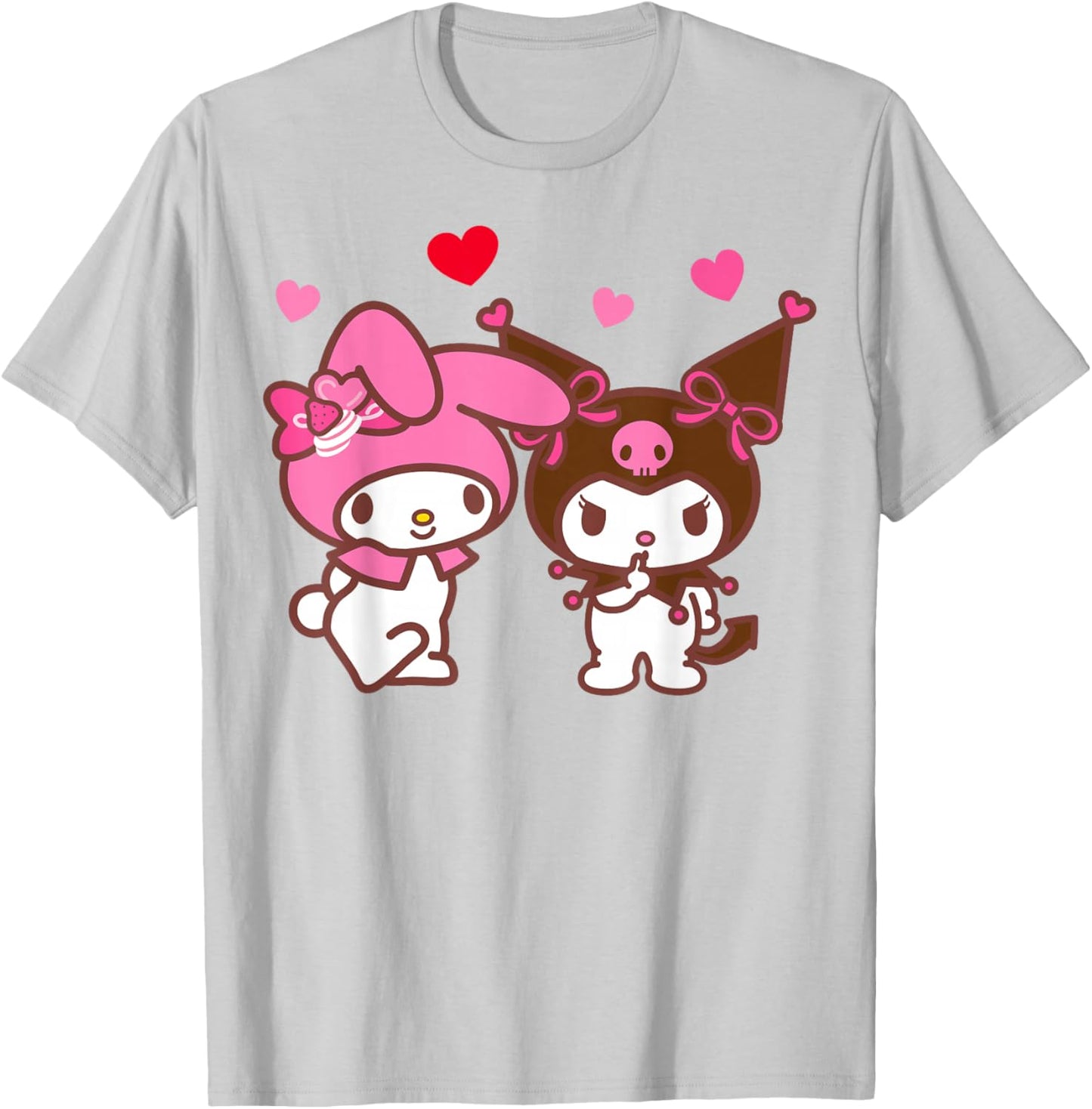 Hello Kitty Valentine's Day My Melody and Kuromi Hearts T-Shirt - T-Shirt | Ash