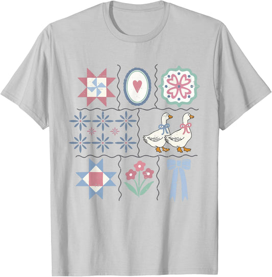 Vintage Coquette Bow Cute Silly Goose Thrifted Grandma Core T-Shirt - T-Shirt | Ash