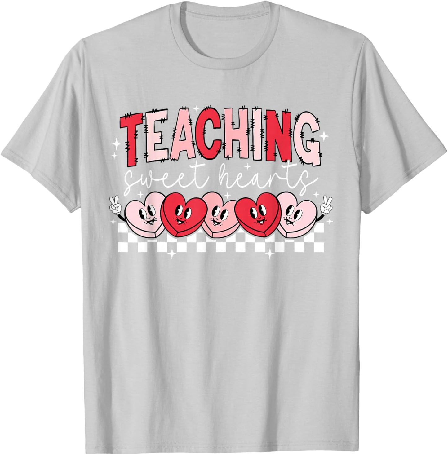 Retro Funny Heart Teaching Sweethearts Teacher Valentines T-Shirt - T-Shirt | Ash