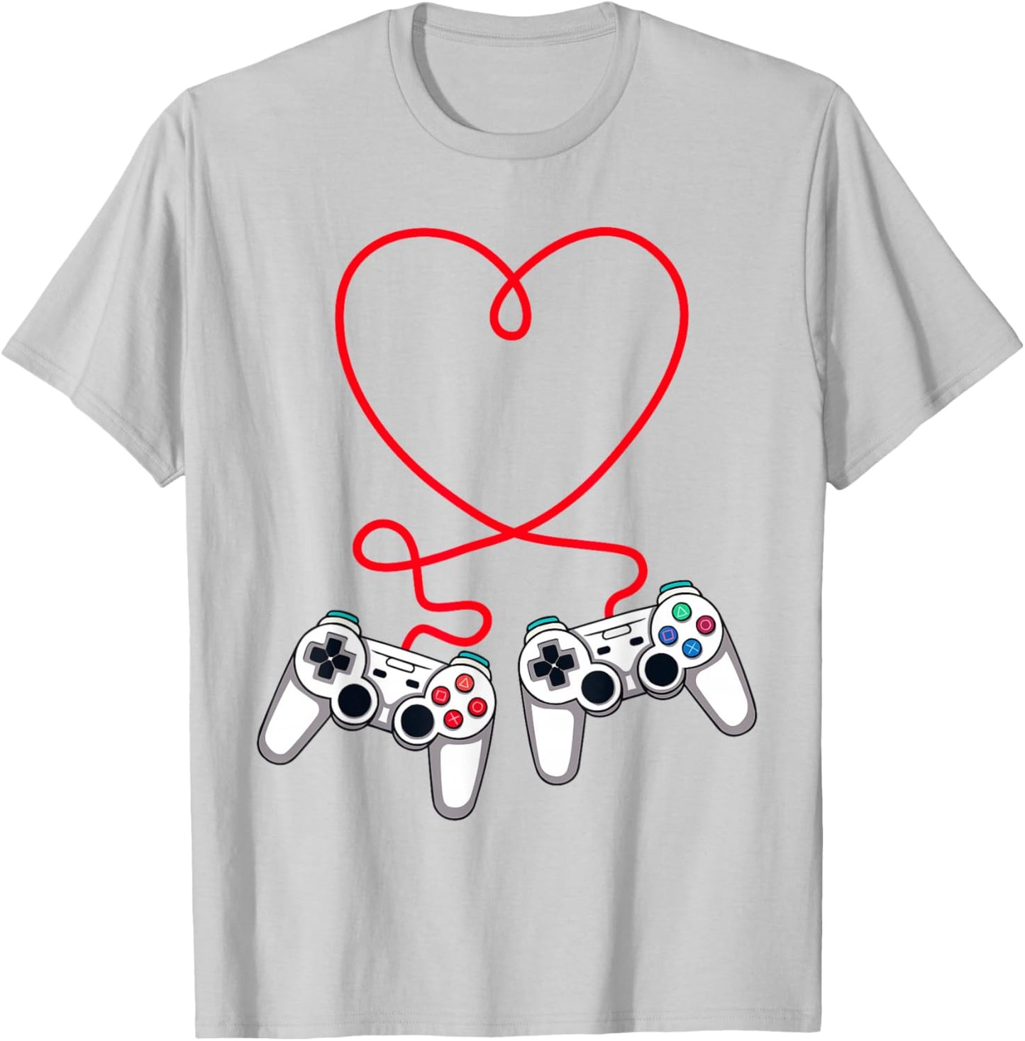 Video Gamer Valentines Day Controllers Heart Teens Boys Kids T-Shirt - T-Shirt | Ash
