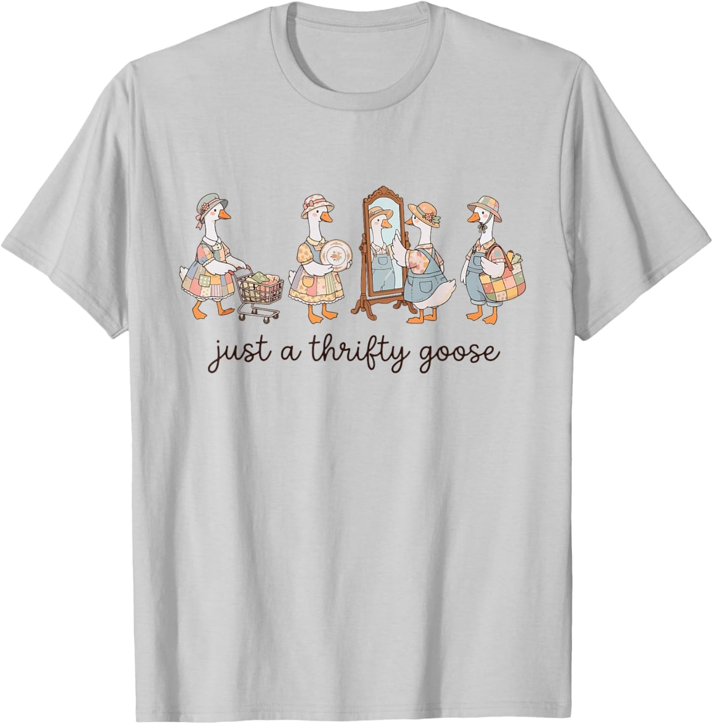 Vintage Just A Thrifty Goose Grandma Funny Silly Thrifting T-Shirt - T-Shirt | Ash
