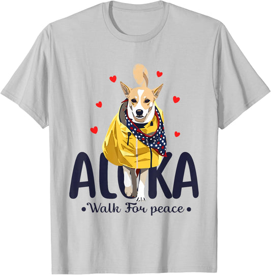 Aloka – Walk for Peace Monks with Aloka Dog T-Shirt - T-Shirt | Ash