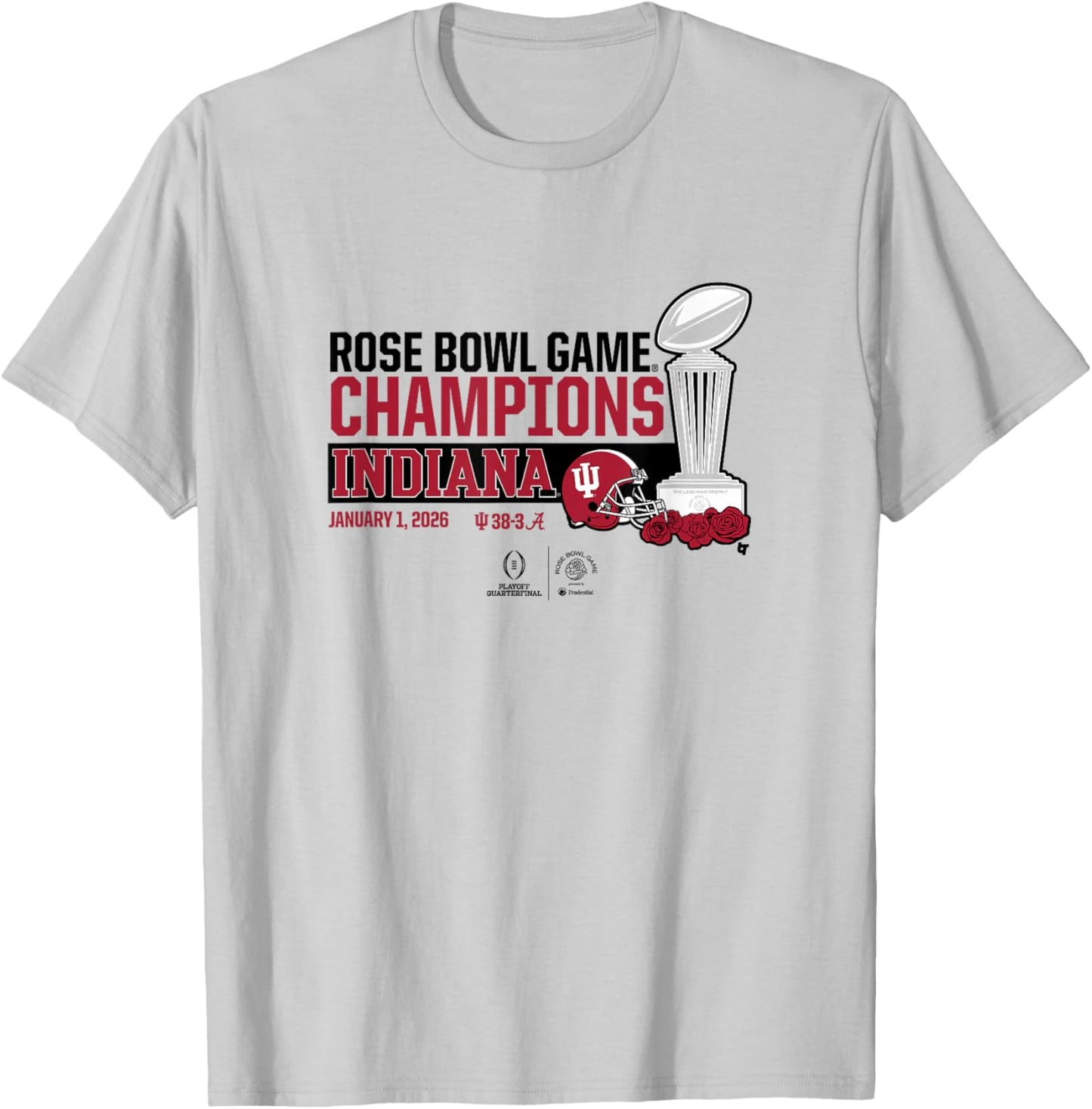 Indiana 2025-26 College Football Playoff Rose Bowl Trophy T-Shirt - T-Shirt | Ash