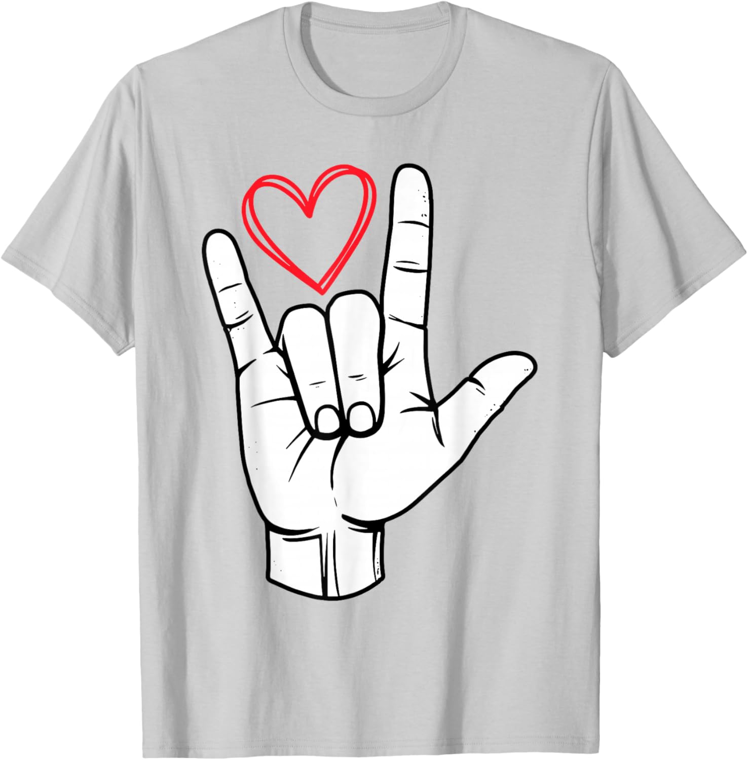 I Love You Sign Language Valentine's Day ASL Heart T-Shirt - T-Shirt | Ash