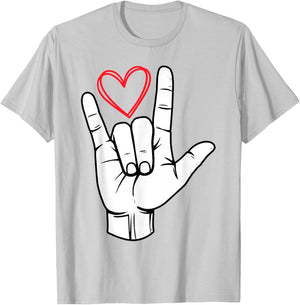 I Love You Sign Language Valentine's Day ASL Heart T-Shirt - T-Shirt | Ash