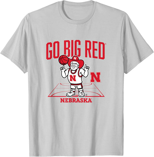 Nebraska Basketball - Herbie Mascot - Nebraska Cornhuskers T-Shirt - T-Shirt | Ash